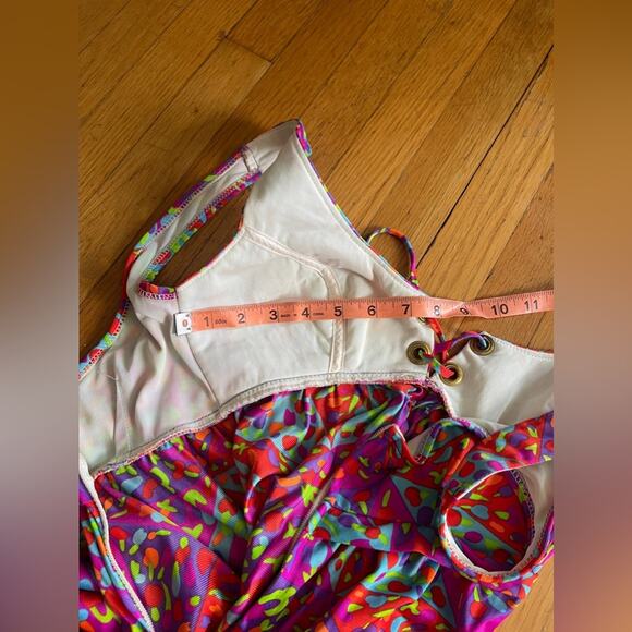 60s-70s Vintage Bullet Bra Psychedelic Print Maxi Dress w Corset Bust - Picture 4 of 4